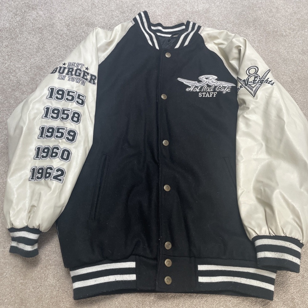 Steve & Barry's Hot Rod Cafe Staff Varsity Jacket Mens XXL(18) Black Streetwear